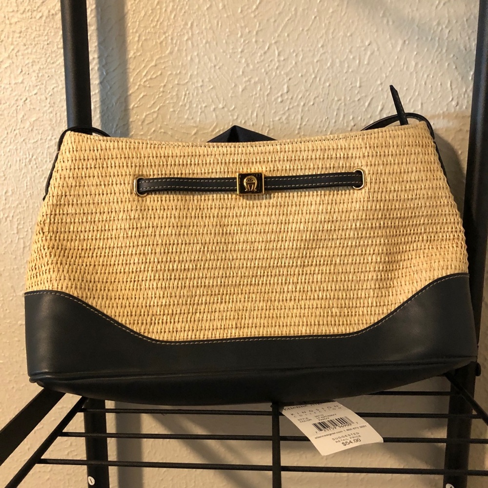 Blue and tan purse